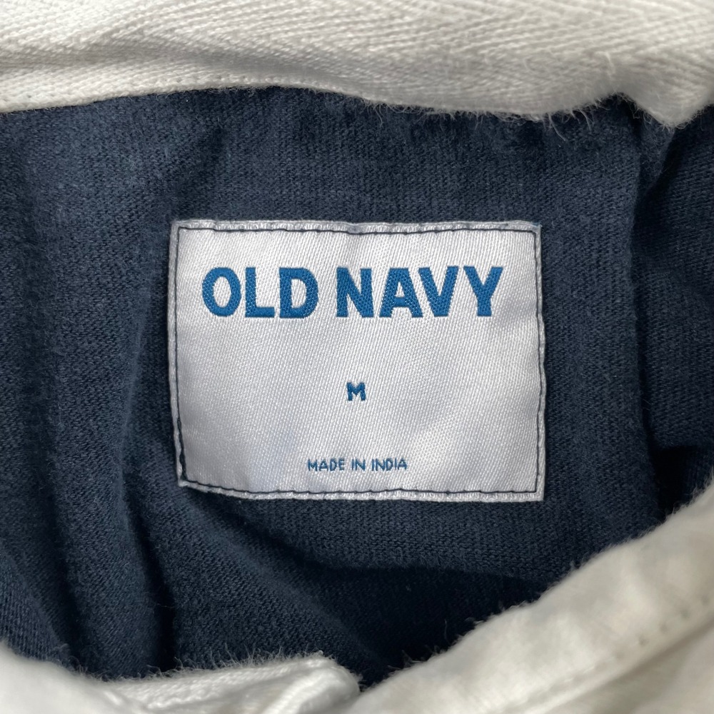 Old Navy Rugby Shirt Men Medium Navy Blue Yellow Stripe Long Sleeve Polo Preppy - Picture 7 of 7